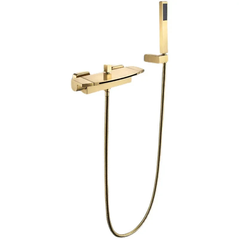 Bathtub Shower Set Wall Mounted Double Handle Gold Bathroom Fixture