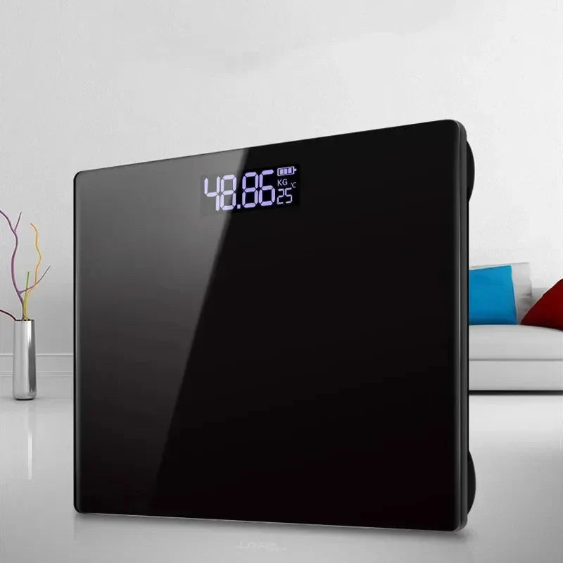 Gym Battery Digital Bathroom Scale Black Tempered Glass Weighing