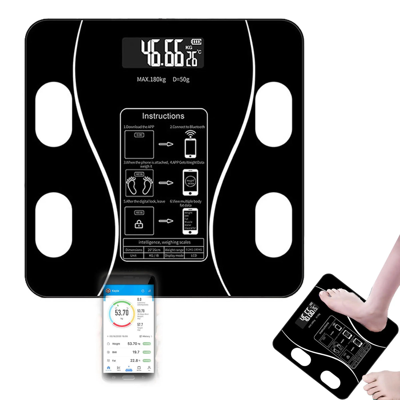 Digital Bathroom Scale With Bluetooth Body Weight Monitor