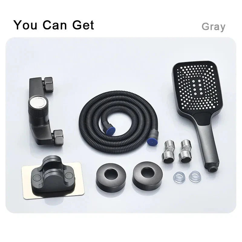 Gray Waterfall Bathtub Faucet With Brass Hand Shower Set