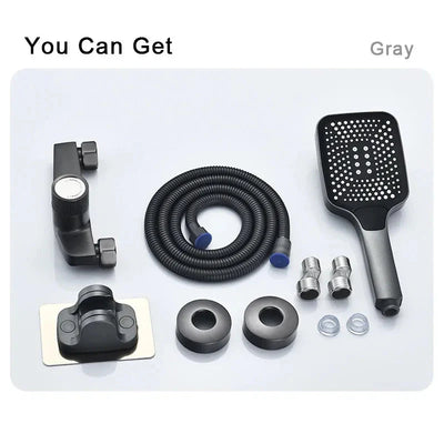 Gray Waterfall Bathtub Faucet With Brass Hand Shower Set