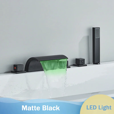 Bronze Waterfall Bathtub Faucet With LED Light Shower Mixer