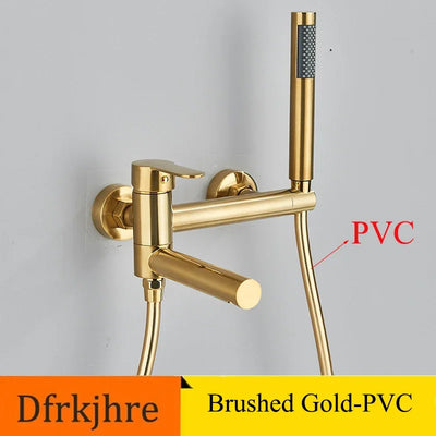 Bathtub Faucet Wall Mounted Brushed Gold Rotatable Shower Set