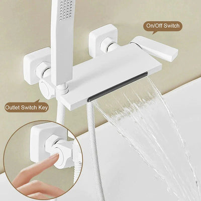 White Black Waterfall Bathtub Faucet With Handheld Shower Set