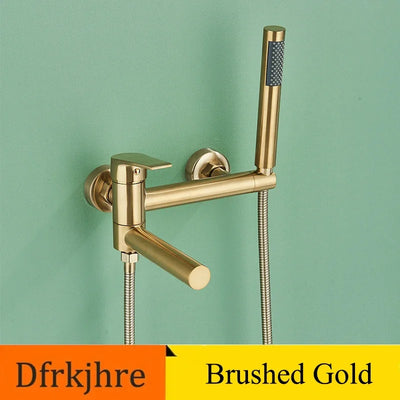 Bathtub Faucet Wall Mounted Brushed Gold Rotatable Shower Set