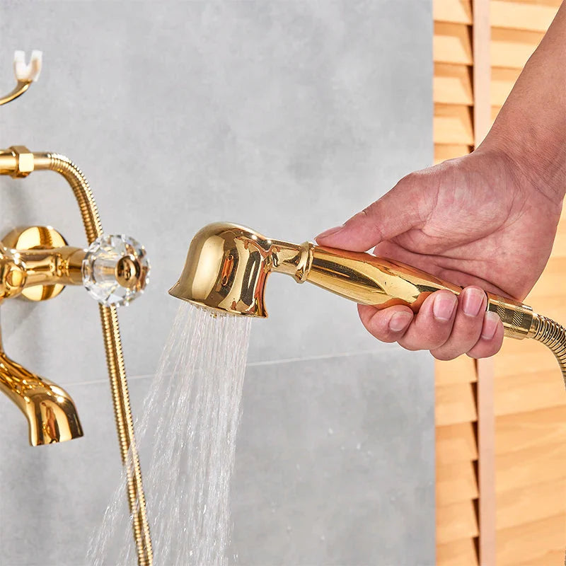 Waterfall Bathtub Faucet Brass Telephone Style Golden Finish