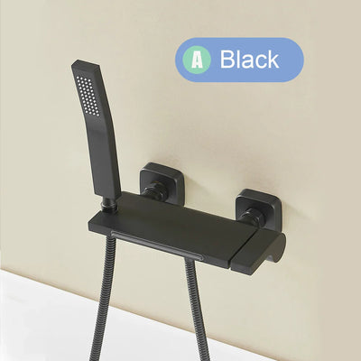 White Black Waterfall Bathtub Faucet With Handheld Shower Set