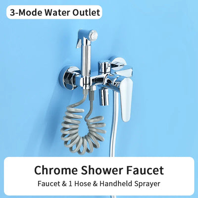 Gray Waterfall Bathtub Faucet Brass Chrome Wall Mount With Hand Shower