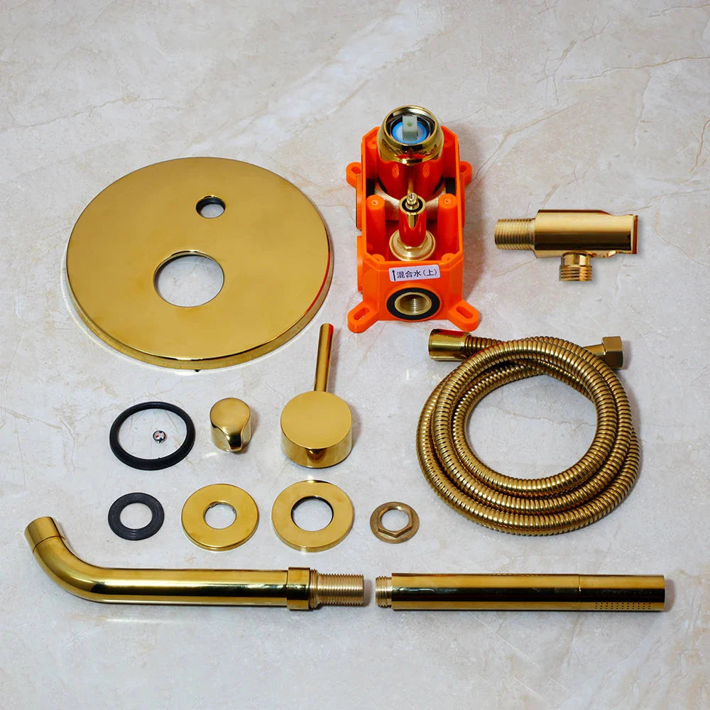 Brush Gold Bathroom Shower System Wall Mount Bathtub Faucet