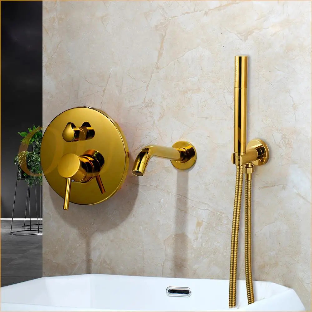 Brush Gold Bathroom Shower System Wall Mount Bathtub Faucet