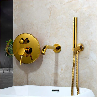 Brush Gold Bathroom Shower System Wall Mount Bathtub Faucet