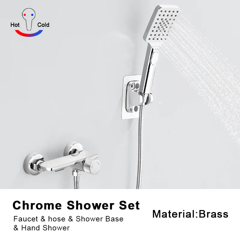 Gray Waterfall Bathtub Faucet Brass Chrome Wall Mount With Hand Shower