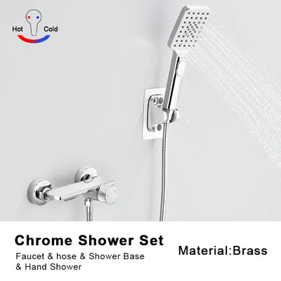 Gray Waterfall Bathtub Faucet Brass Chrome Wall Mount With Hand Shower