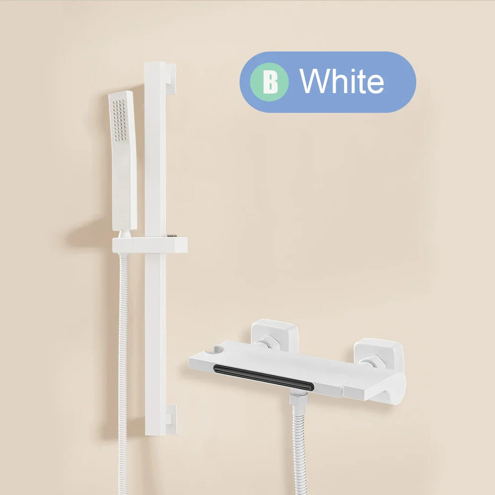 White Black Waterfall Bathtub Faucet With Handheld Shower Set