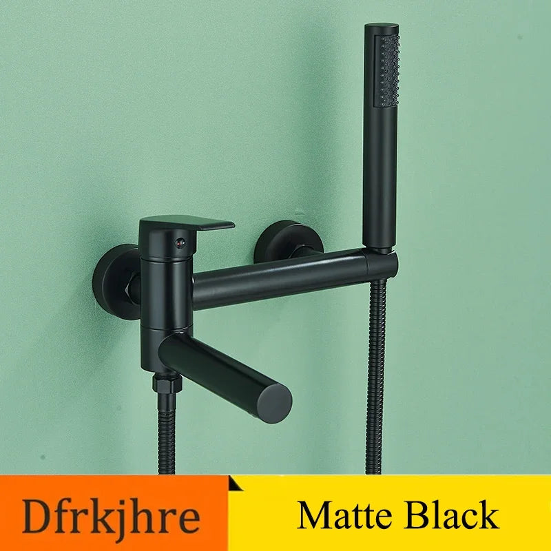 Bathtub Faucet Wall Mounted Brushed Gold Rotatable Shower Set