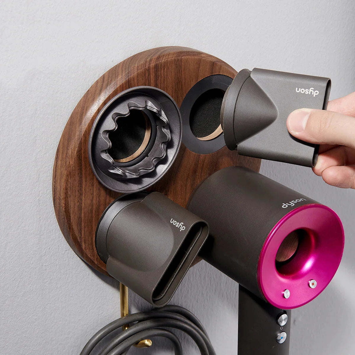 Wall Mounted Hair Dryer Storage Rack Copper Wood Organizer For Dyson