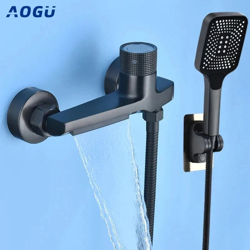Gray Waterfall Bathtub Faucet With Brass Hand Shower Set