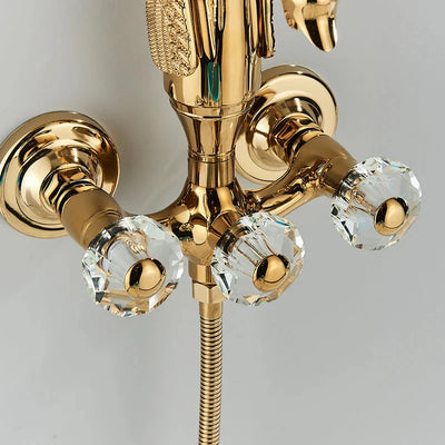 Gold Bathtub Faucet Swan Design With Crystal Handle And Hand Shower