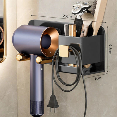 Wall-Mounted Hair Dryer Holder Shelf Bathroom Storage Rack Organizer