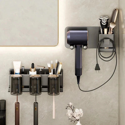 Wall-Mounted Hair Dryer Holder Shelf Bathroom Storage Rack Organizer