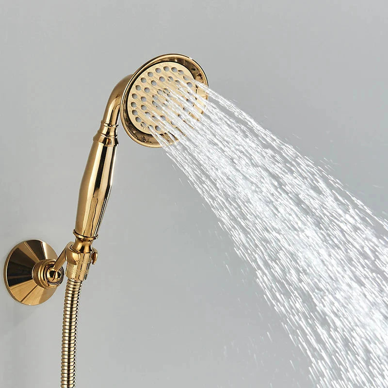 Gold Bathtub Faucet Swan Design With Crystal Handle And Hand Shower