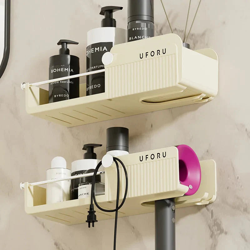 Hair Dryer Rack Punch-Free Bathroom Organizer Wall Mount Holder