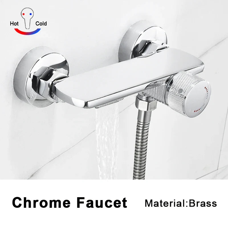 Gray Waterfall Bathtub Faucet Brass Chrome Wall Mount With Hand Shower