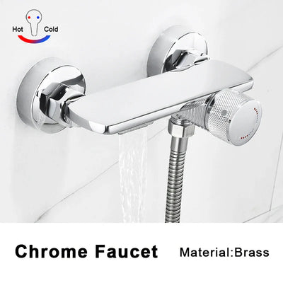 Gray Waterfall Bathtub Faucet Brass Chrome Wall Mount With Hand Shower