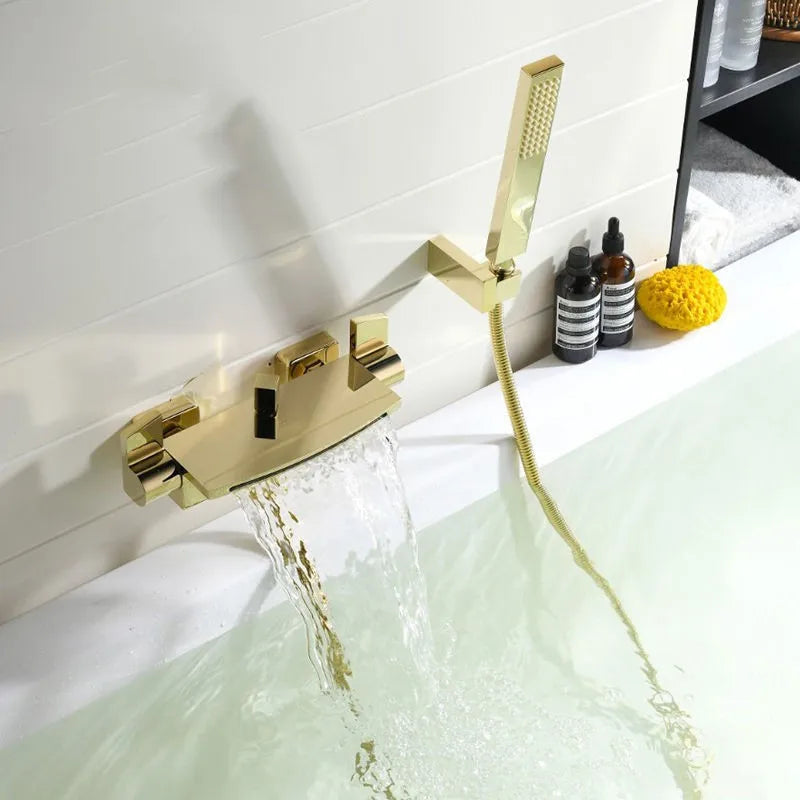 Bathtub Shower Set Wall Mounted Double Handle Gold Bathroom Fixture