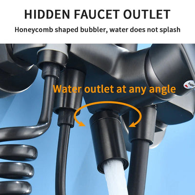 Gray Bathtub Faucet With Hand Shower And Handheld Sprayer Set