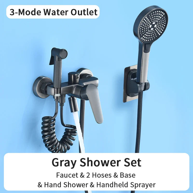 Gray Waterfall Bathtub Faucet Brass Chrome Wall Mount With Hand Shower
