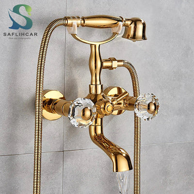 Waterfall Bathtub Faucet Brass Telephone Style Golden Finish
