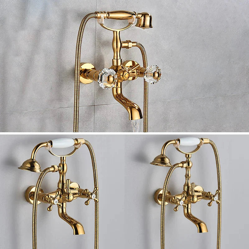 Waterfall Bathtub Faucet Brass Telephone Style Golden Finish