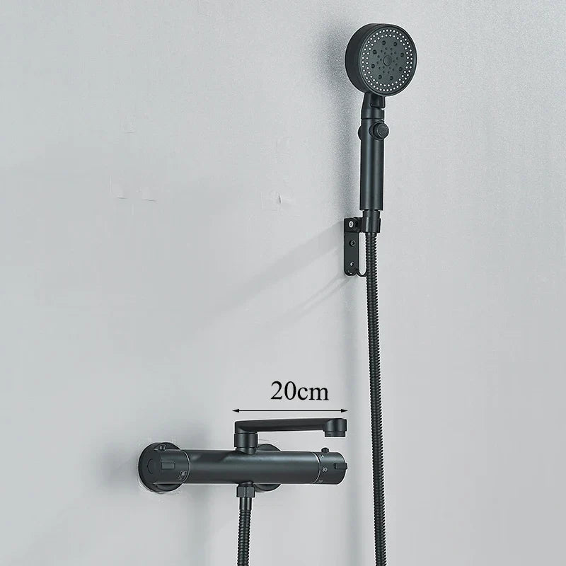 Thermostatic Bathtub Faucet Set Wall Mounted Black Chrome Shower Mixer
