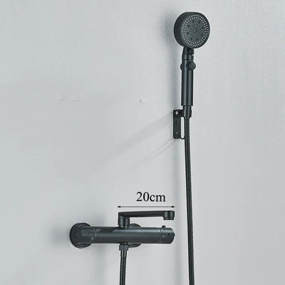Thermostatic Bathtub Faucet Set Wall Mounted Black Chrome Shower Mixer