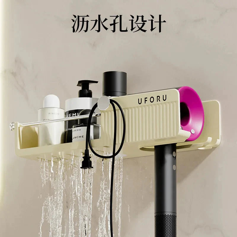 Hair Dryer Rack Punch-Free Bathroom Organizer Wall Mount Holder