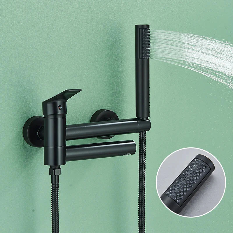 Bathtub Faucet Wall Mounted Brushed Gold Rotatable Shower Set
