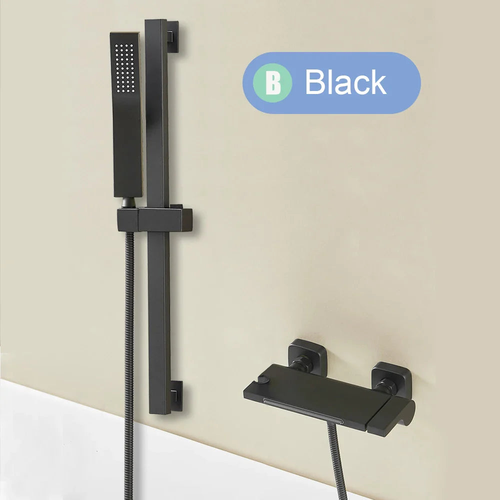 White Black Waterfall Bathtub Faucet With Handheld Shower Set