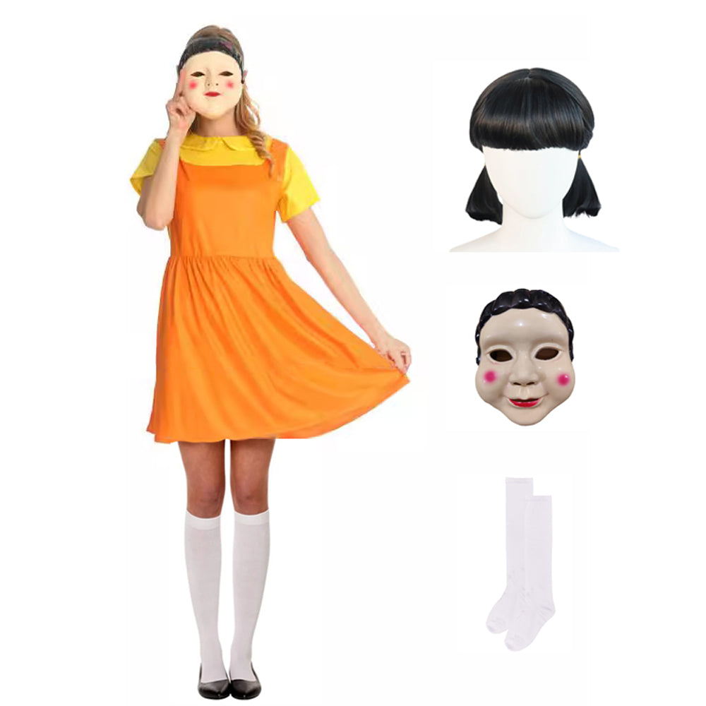Young-hee Doll Costume Red Light Green Light Robot Dress Mask