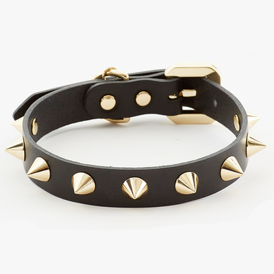 Golden Spike Leather Dog Collar Durable Stylish Black Design