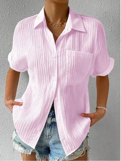 Shirt Collar Blouse Casual Buttoned Loose Fit Stylish Top