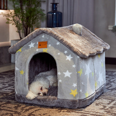 Foldable Dog House Warm Removable Nest Enclosed Pet Bed Sofa