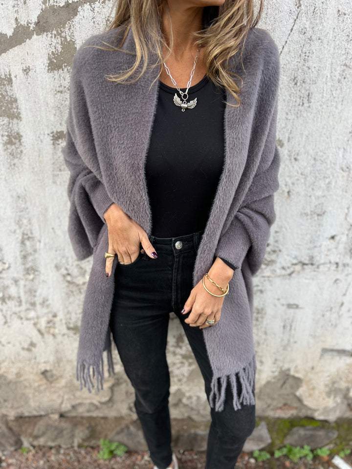 Women's Knitted Shawl Long Sleeve Casual Tassel Coat Wrap