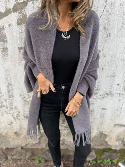 Women's Knitted Shawl Long Sleeve Casual Tassel Coat Wrap