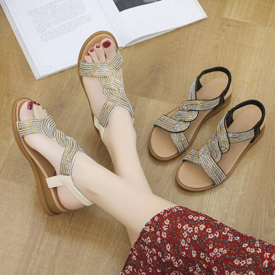 Anti-skid Soft Sole Rhinestone Wedge Heel Sandals For Women