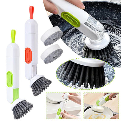 Dish Brush With Soap Dispenser Long Handle And Two Replacement Heads