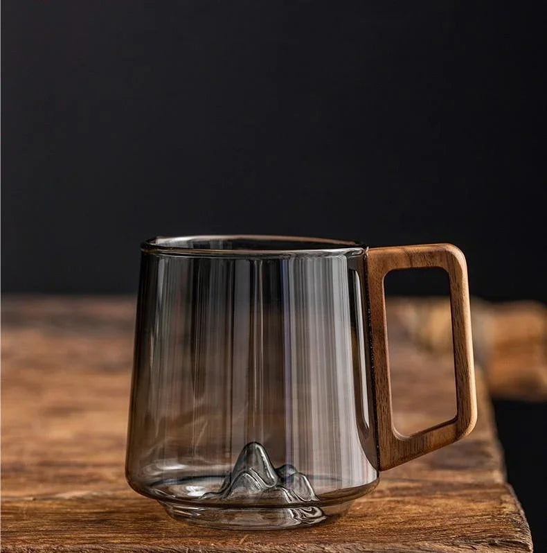 Guanshan Large Glass Cup With Wooden Handle For Coffee Tea Juice