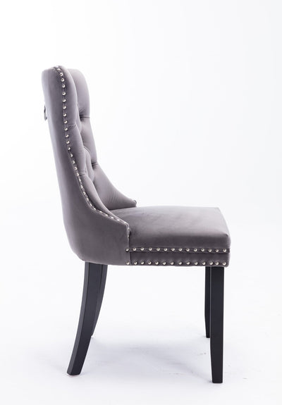Velvet Dining Chair Set Plush Solid Wood Cushion Nailhead Trim