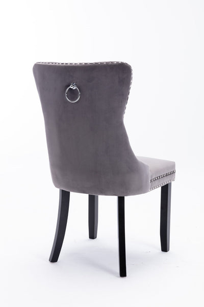 Velvet Dining Chair Set Plush Solid Wood Cushion Nailhead Trim