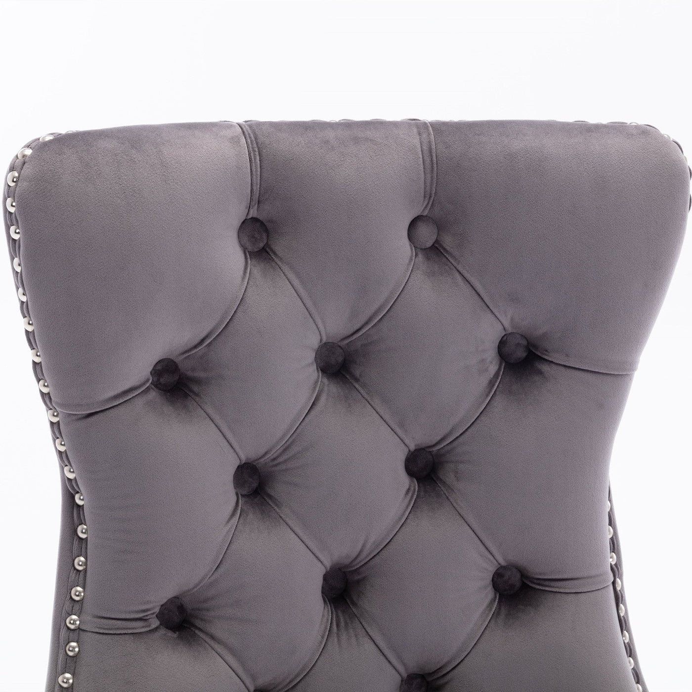 Velvet Dining Chair Set Plush Solid Wood Cushion Nailhead Trim